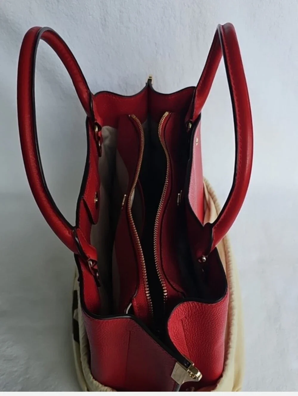 Michael Kors Red Pebbled Leather Satchel Tote Bag Handbag